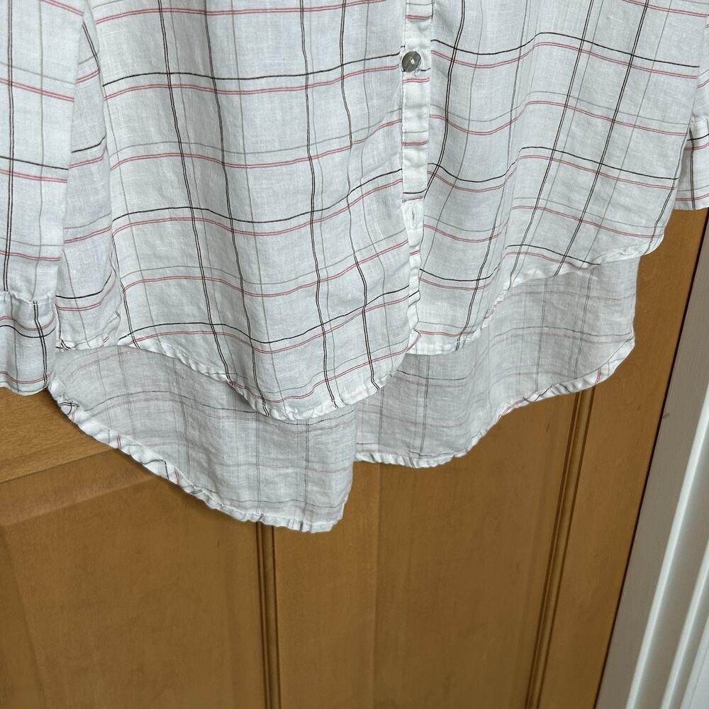 Cut Loose Long Linen Tunic Shirt Size L White Plaid Button Up - Picture 3 of 6